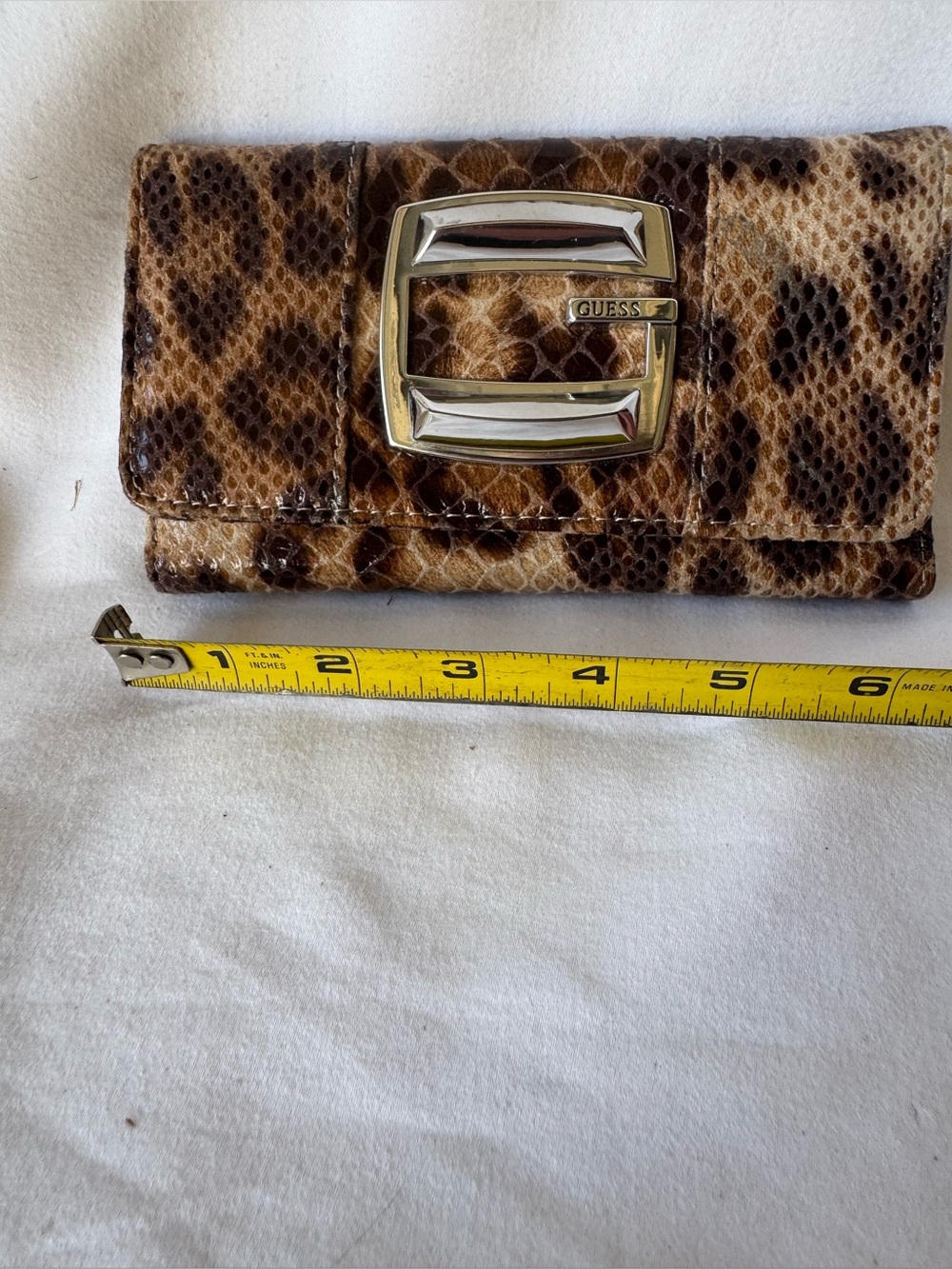 GUESS Leopard Print Clutch Wallet in Brown and Tan